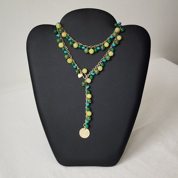 Stella & Dot 'Copa' Necklace Turquoise Green Aventurine Lemon Agate Stones Boho - Picture 3 of 12